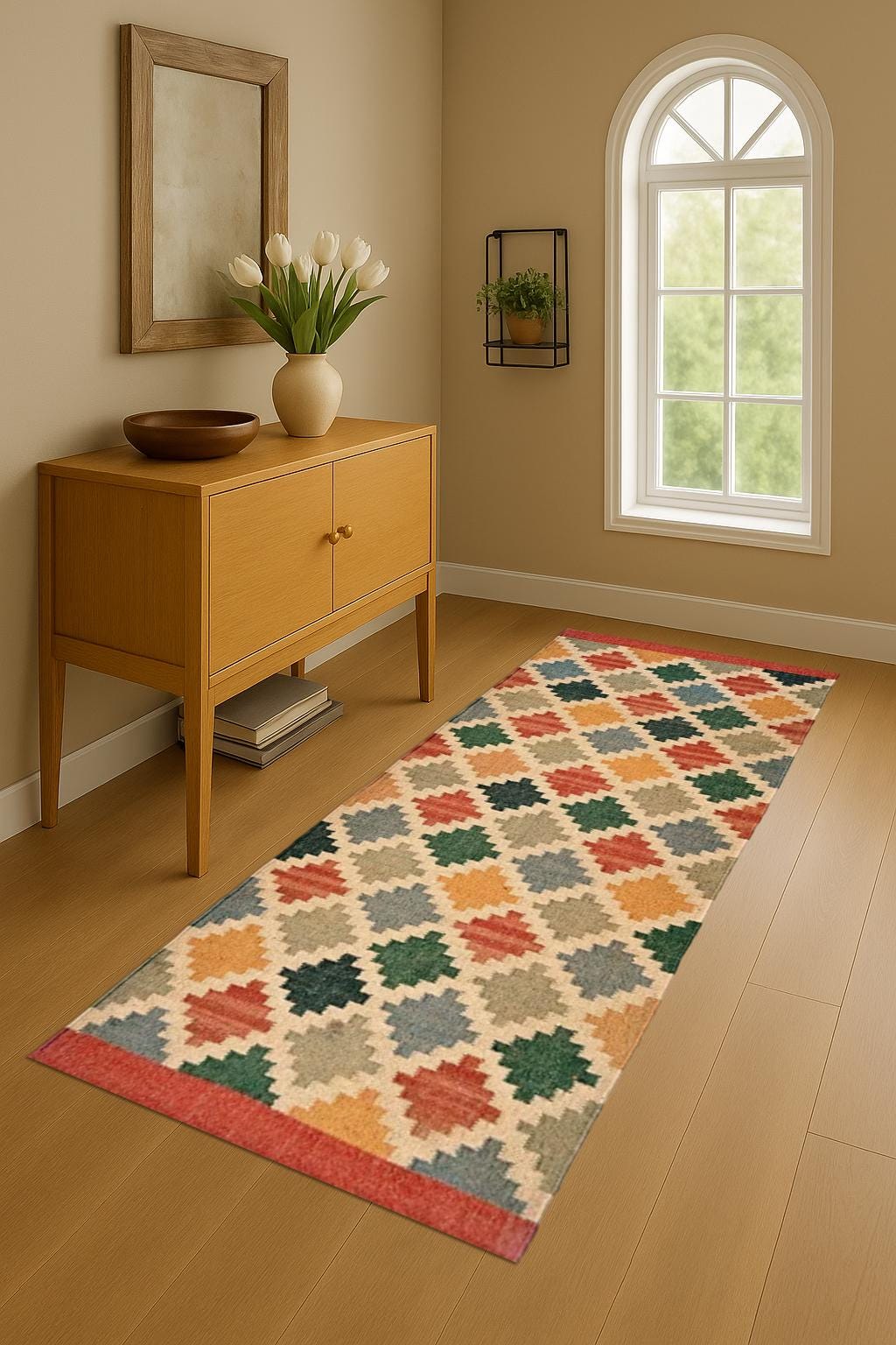 Handmade Wool Jute Long Runner, Soft Eco-Friendly Hallway Rug, Rustic Farmhouse Carpet for Entryway, Kitchen, Bedroom