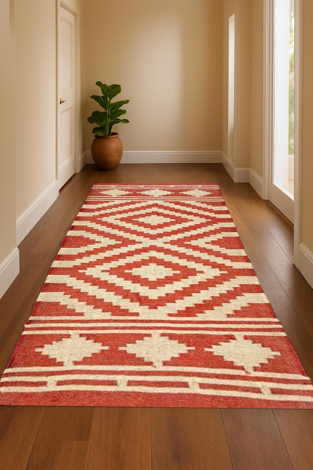 Soft Handmade Wool Jute Runner, Long Rustic Hallway Rug, Natural Fiber Farmhouse Carpet for Entryway or Kitchen
