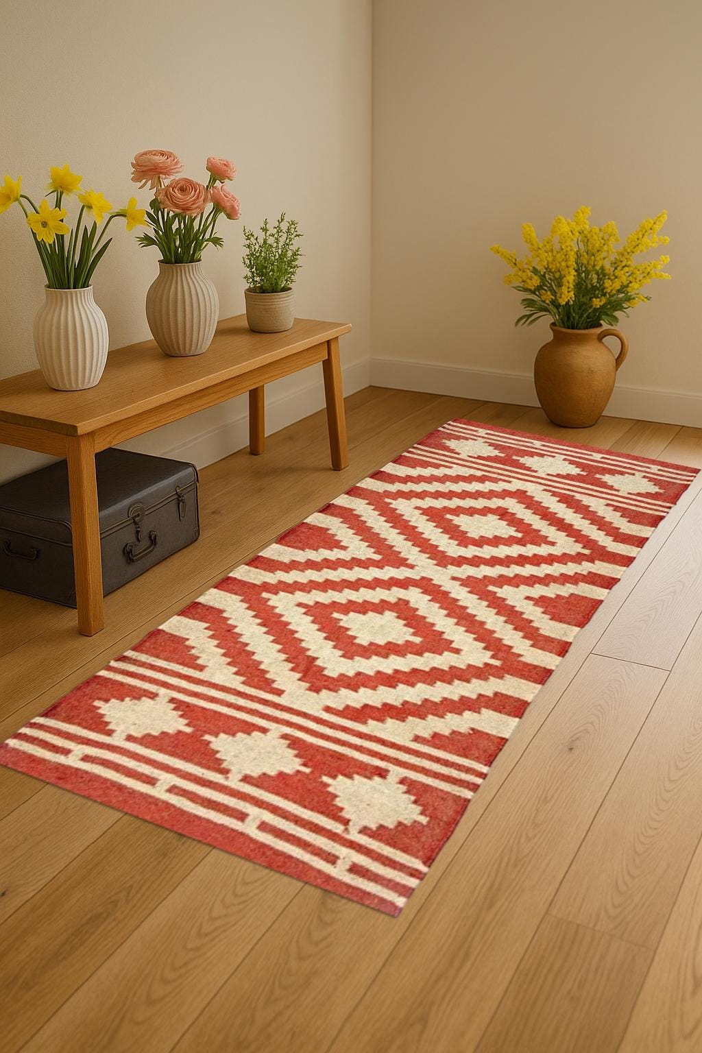 Soft Handmade Wool Jute Runner, Long Rustic Hallway Rug, Natural Fiber Farmhouse Carpet for Entryway or Kitchen