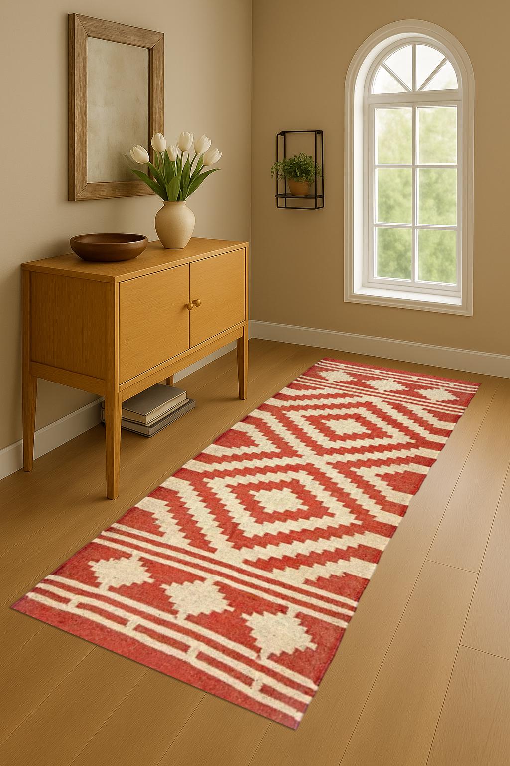 Soft Handmade Wool Jute Runner, Long Rustic Hallway Rug, Natural Fiber Farmhouse Carpet for Entryway or Kitchen