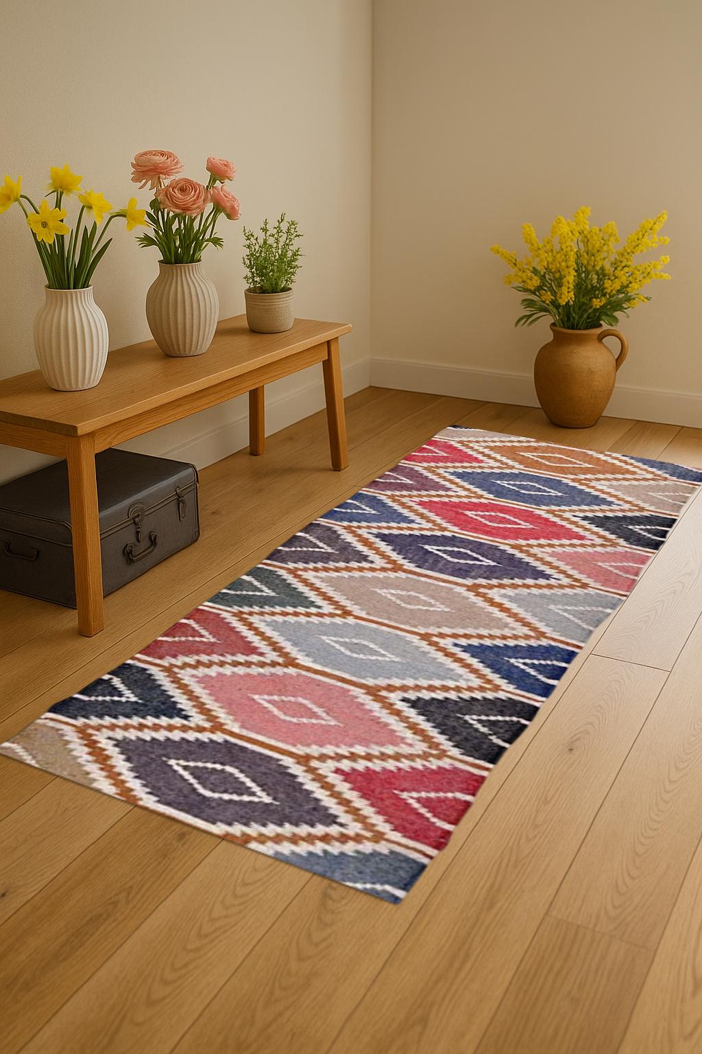 Natural Wool Jute Runner, Handmade Long Hallway Rug, Soft Durable Farmhouse Carpet for Entry, Kitchen, or Bedroom