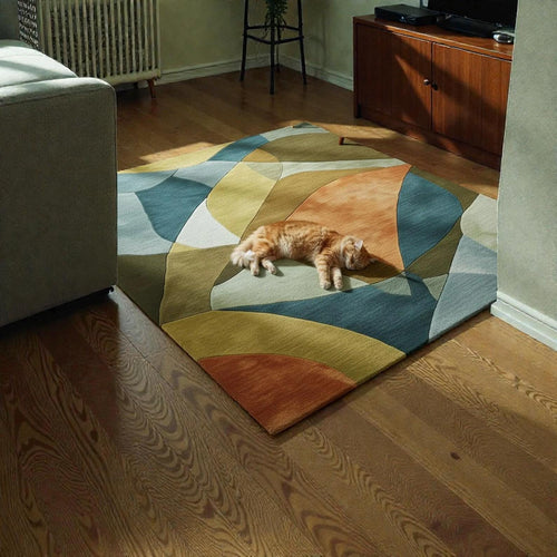 Abstract Modern Rug – Geometric Tufted Area Rug, Mid-Century Style Carpet, Colorful Contemporary Home Decor