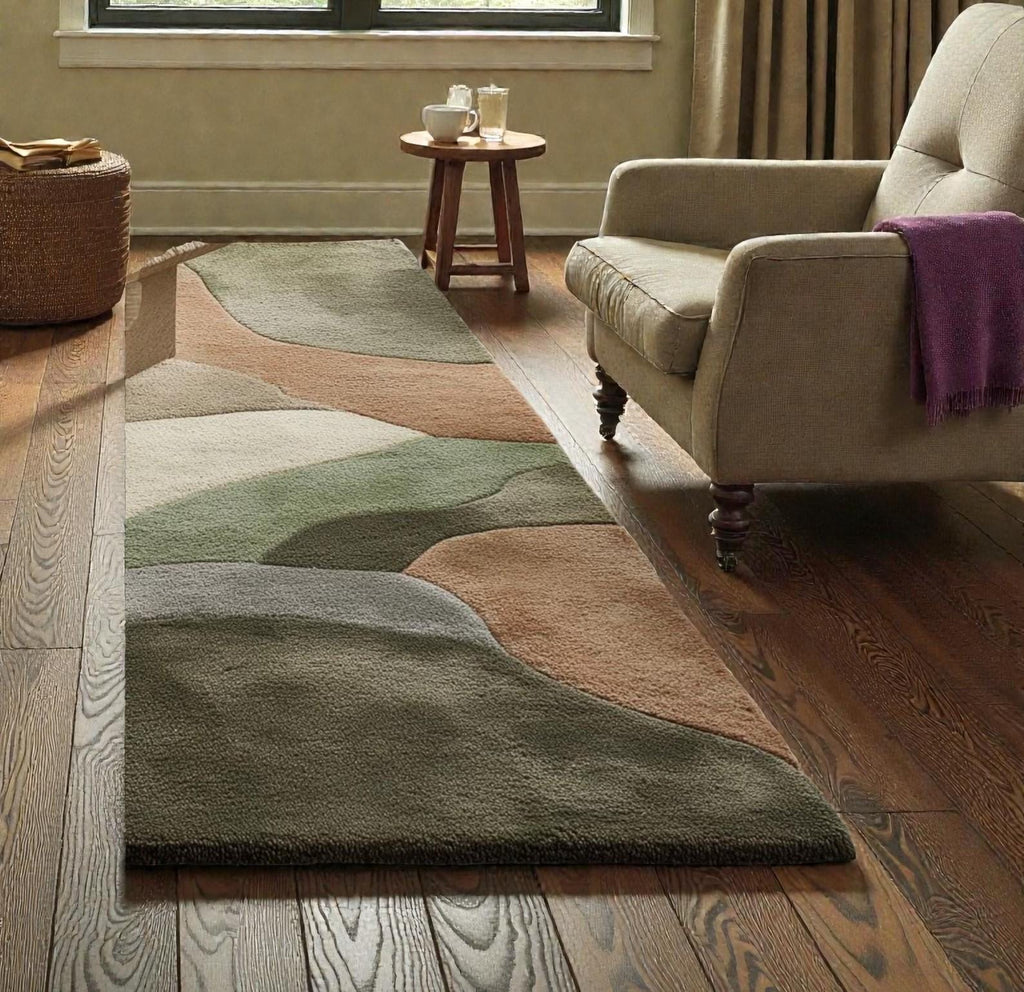 Abstract Modern Earth Tone Area Rug | Textured Contemporary Carpet | Brown & Grey Living Room Rug | Statement Floor Decor