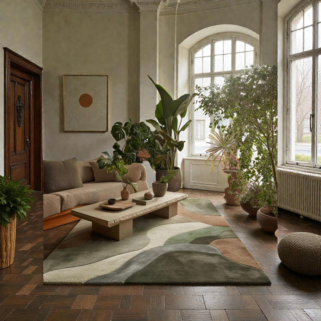 Abstract Modern Earth Tone Area Rug | Textured Contemporary Carpet | Brown & Grey Living Room Rug | Statement Floor Decor