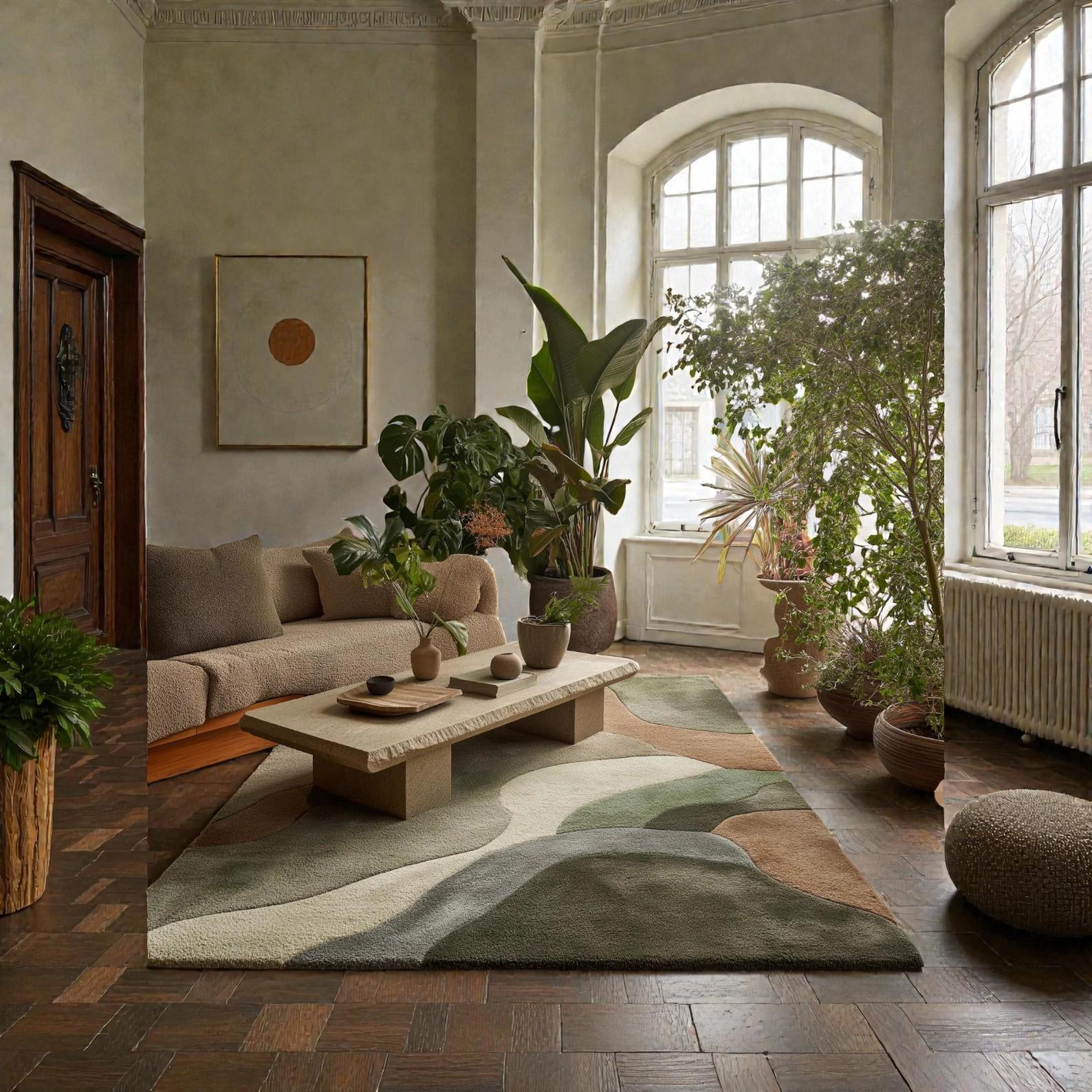Abstract Modern Earth Tone Area Rug | Textured Contemporary Carpet | Brown & Grey Living Room Rug | Statement Floor Decor