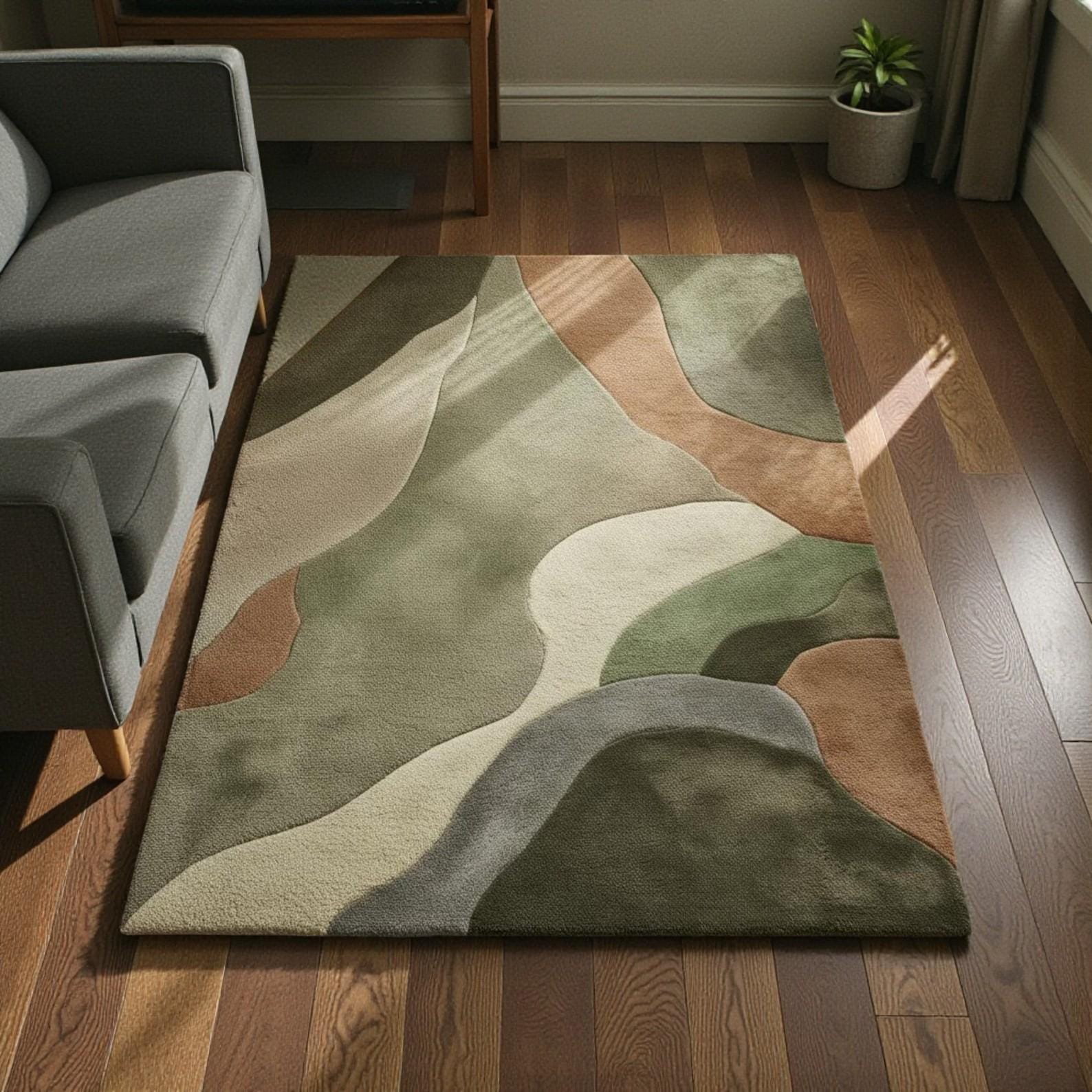 Abstract Modern Earth Tone Area Rug | Textured Contemporary Carpet | Brown & Grey Living Room Rug | Statement Floor Decor