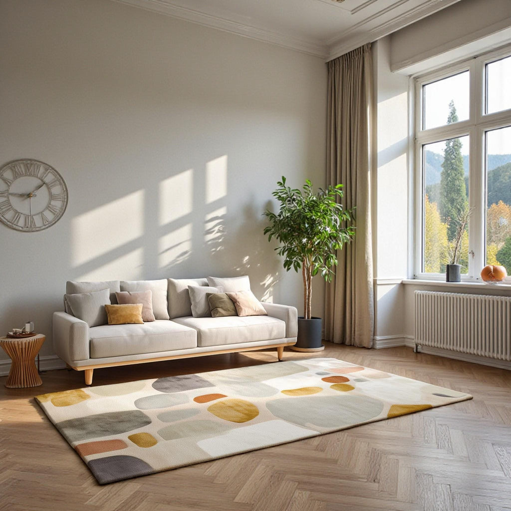 Modern Abstract Area Rug – Soft Minimalist Living Room Carpet | Neutral Geometric Decor Rug | Contemporary Bedroom Floor Mat