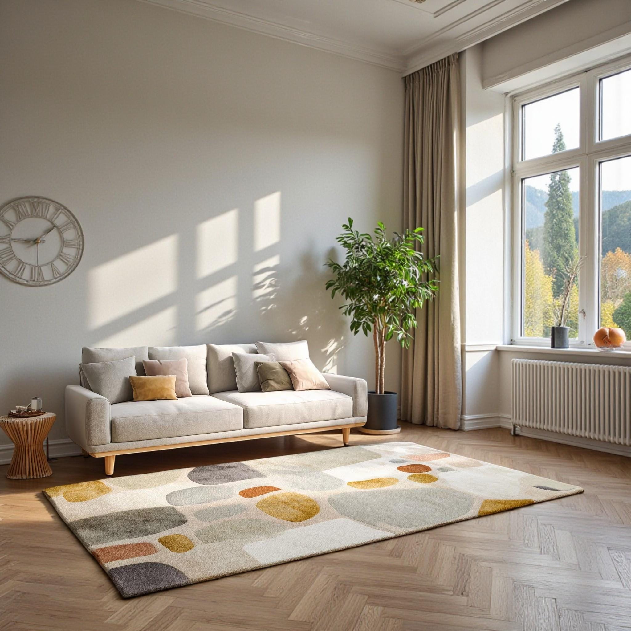 Modern Abstract Area Rug – Soft Minimalist Living Room Carpet | Neutral Geometric Decor Rug | Contemporary Bedroom Floor Mat