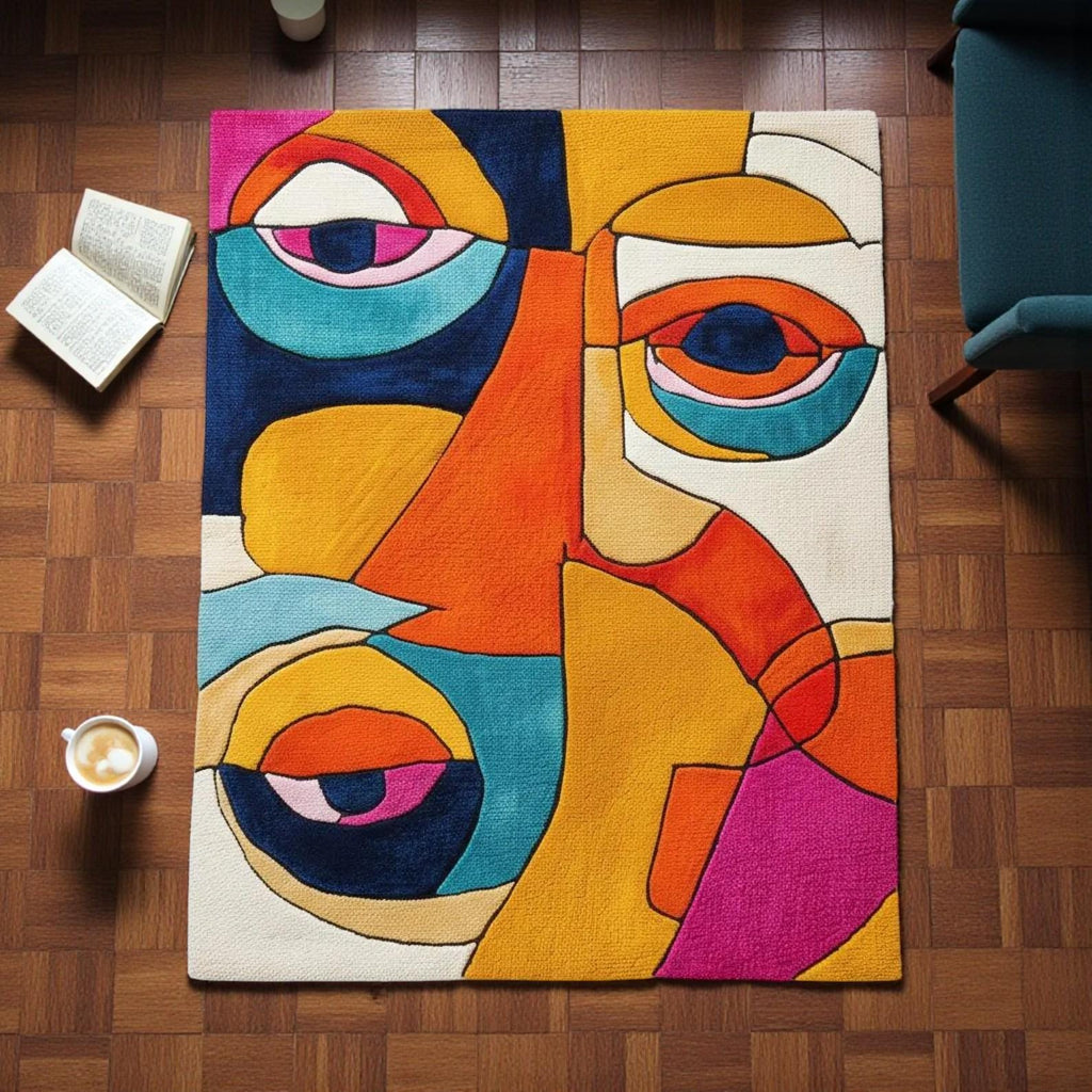 Abstract Modern Geometric Area Rug – Patchwork Tufted Carpet | Mid-Century Modern Living Room Bedroom Decor