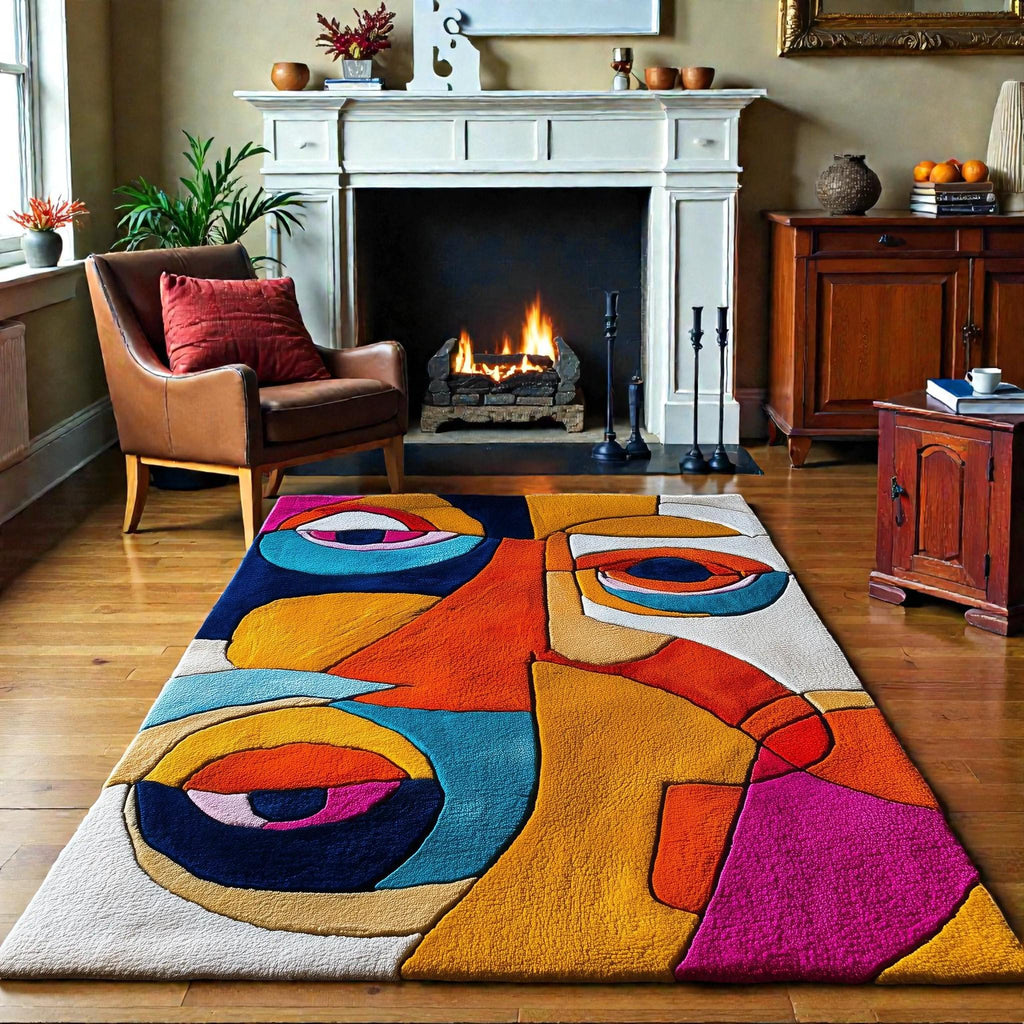Abstract Modern Geometric Area Rug – Patchwork Tufted Carpet | Mid-Century Modern Living Room Bedroom Decor