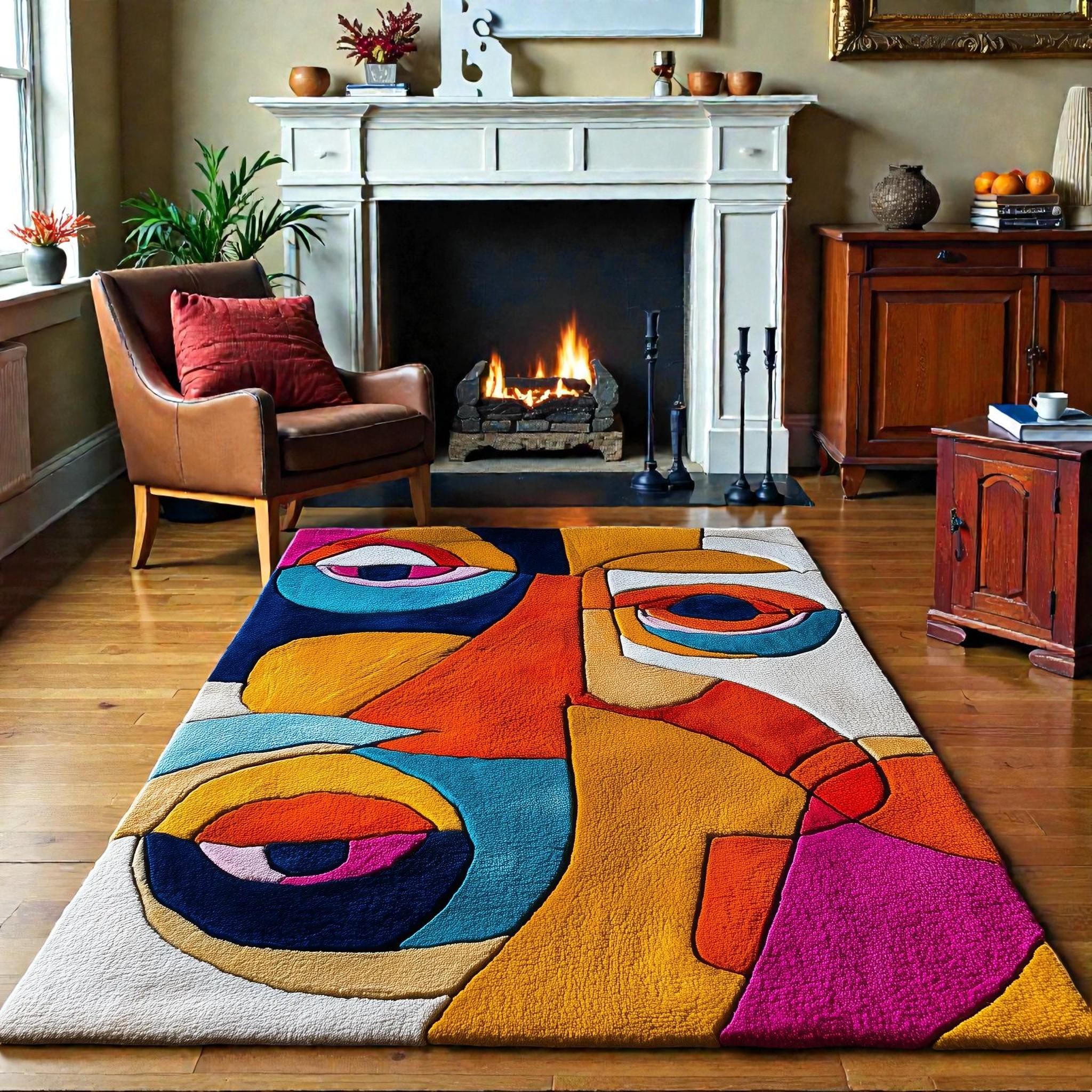 Abstract Modern Geometric Area Rug – Patchwork Tufted Carpet | Mid-Century Modern Living Room Bedroom Decor