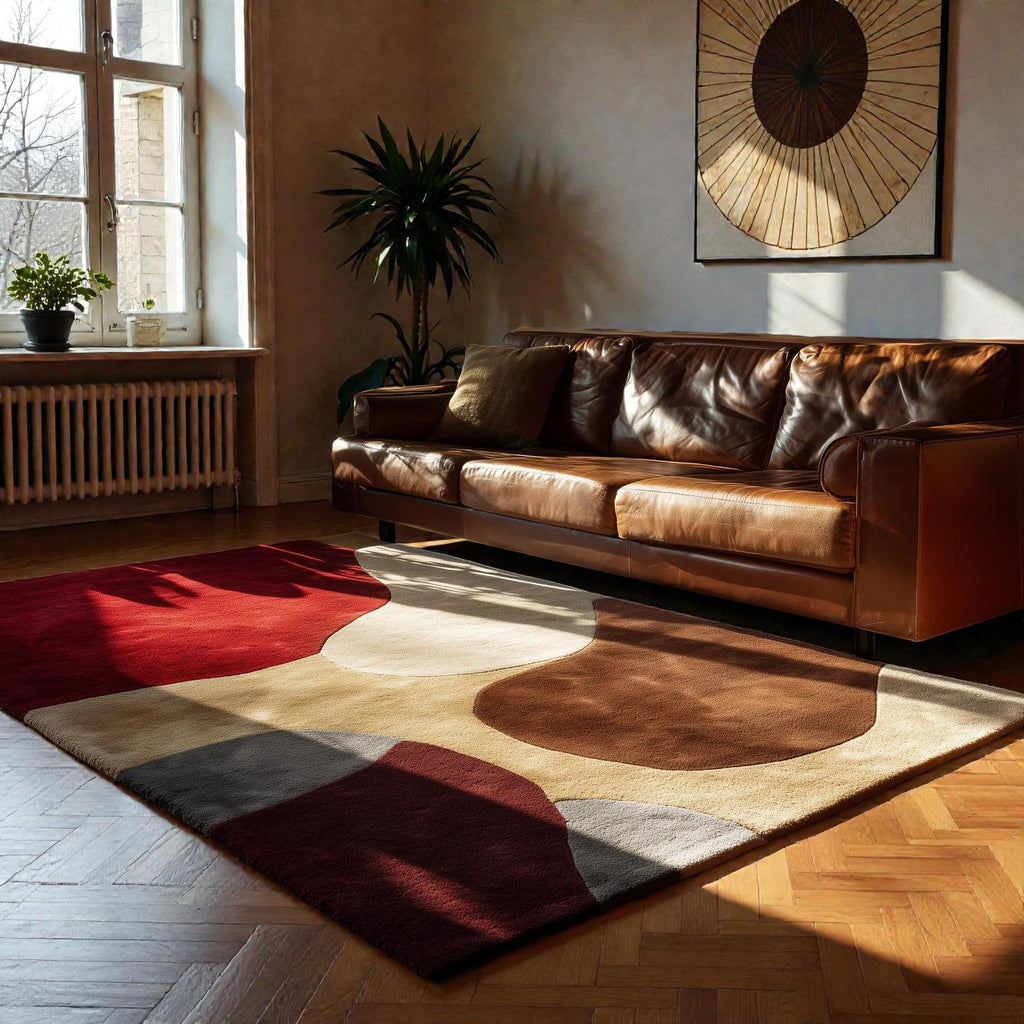 Brown Modern Hand-Tufted Abstract Area Rug | Contemporary Geometric Accent Carpet | Soft Living Room Floor Decor