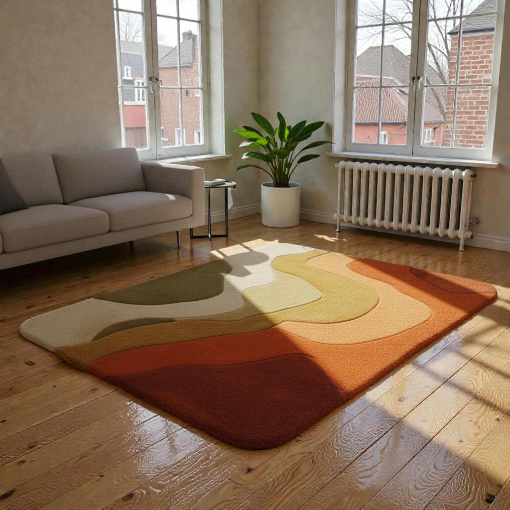 Soft Modern Abstract Area Rug – Minimalist Living Room Carpet | Neutral Geometric Decor Rug | Contemporary Bedroom Floor Mat