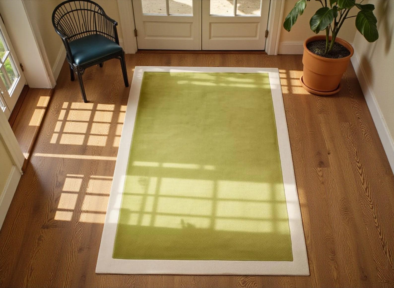 Hand-Tufted Modern Area Rug – Green Minimalist Border Carpet for Living Room or Entryway| Green Hand-Tufted Rug | Gift For Home