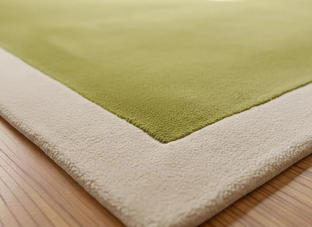 Hand-Tufted Modern Area Rug – Green Minimalist Border Carpet for Living Room or Entryway| Green Hand-Tufted Rug | Gift For Home
