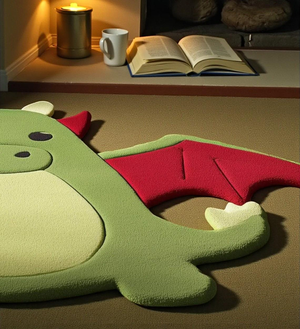 Dragon Shaped Rug | Kids Playroom Rug | Cute Cartoon Dragon Carpet | Soft Hand-Tufted Floor Mat | Nursery Decor | Fantasy Theme Rug