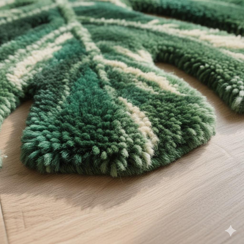 Monstera Leaf Tufted Rug | Handmade Botanical Rug | Green Leaf Area Rug | Tropical Home Decor | Nature Inspired Floor Mat