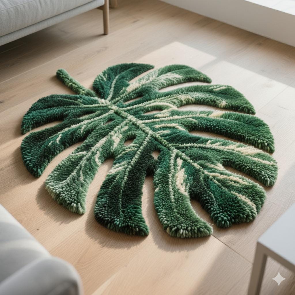 Monstera Leaf Tufted Rug | Handmade Botanical Rug | Green Leaf Area Rug | Tropical Home Decor | Nature Inspired Floor Mat