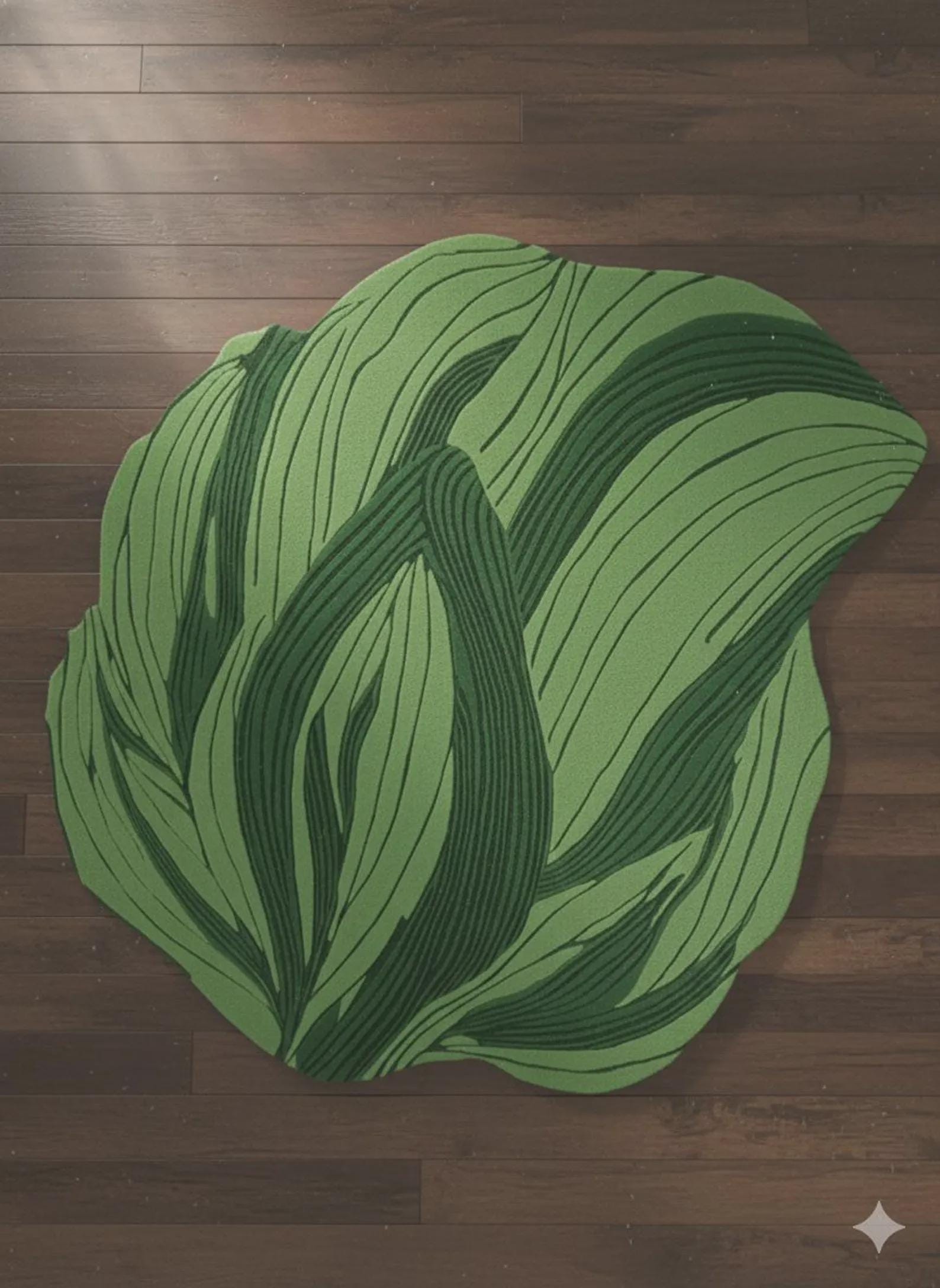 Contemporary Leaf Design Tufted Rug | Handmade Botanical Rug | Green Leaf Area Rug | Tropical Home Decor | Nature Inspired Floor Mat