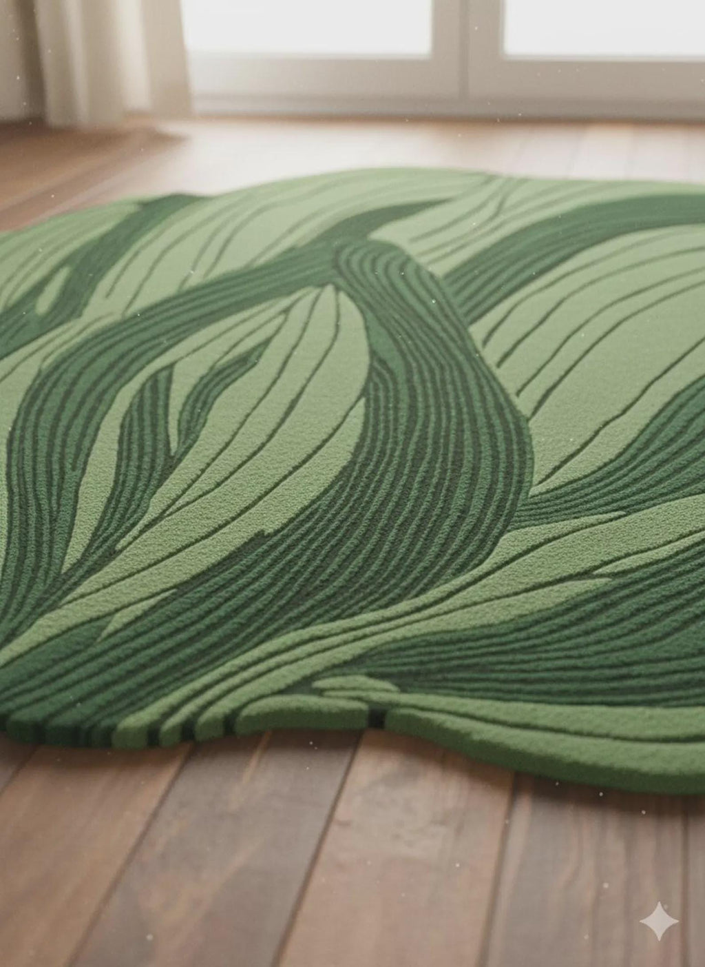 Contemporary Leaf Design Tufted Rug | Handmade Botanical Rug | Green Leaf Area Rug | Tropical Home Decor | Nature Inspired Floor Mat