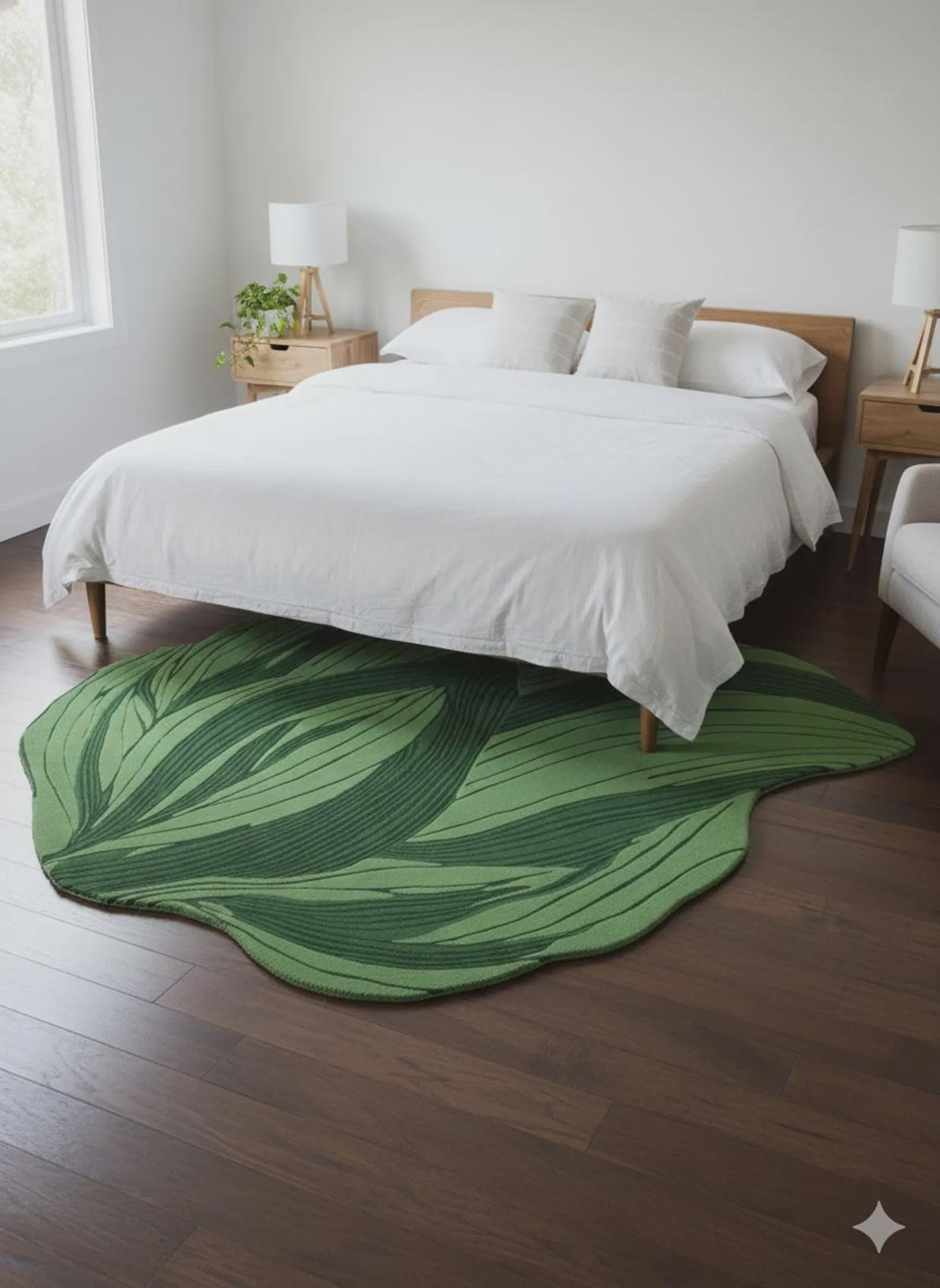 Contemporary Leaf Design Tufted Rug | Handmade Botanical Rug | Green Leaf Area Rug | Tropical Home Decor | Nature Inspired Floor Mat