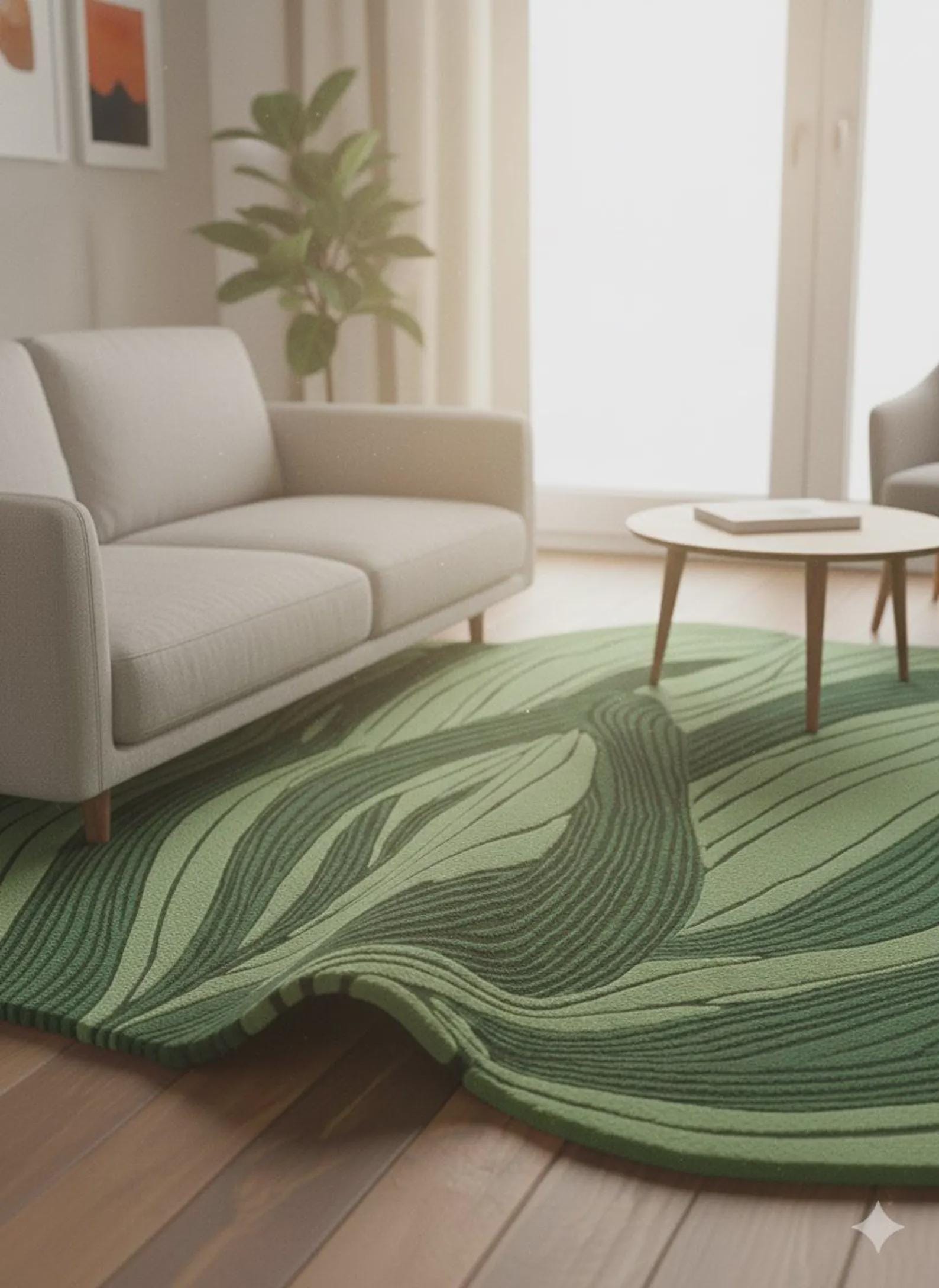 Contemporary Leaf Design Tufted Rug | Handmade Botanical Rug | Green Leaf Area Rug | Tropical Home Decor | Nature Inspired Floor Mat