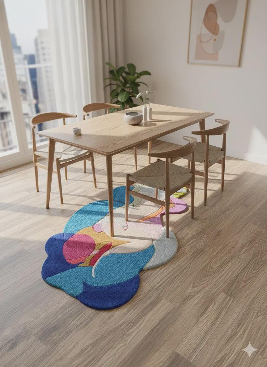 Handmade Abstract Wool Rug | Modern Art Shape Rug | Sculptural Multicolor Contemporary Area Rug | Inspired Floor Mat