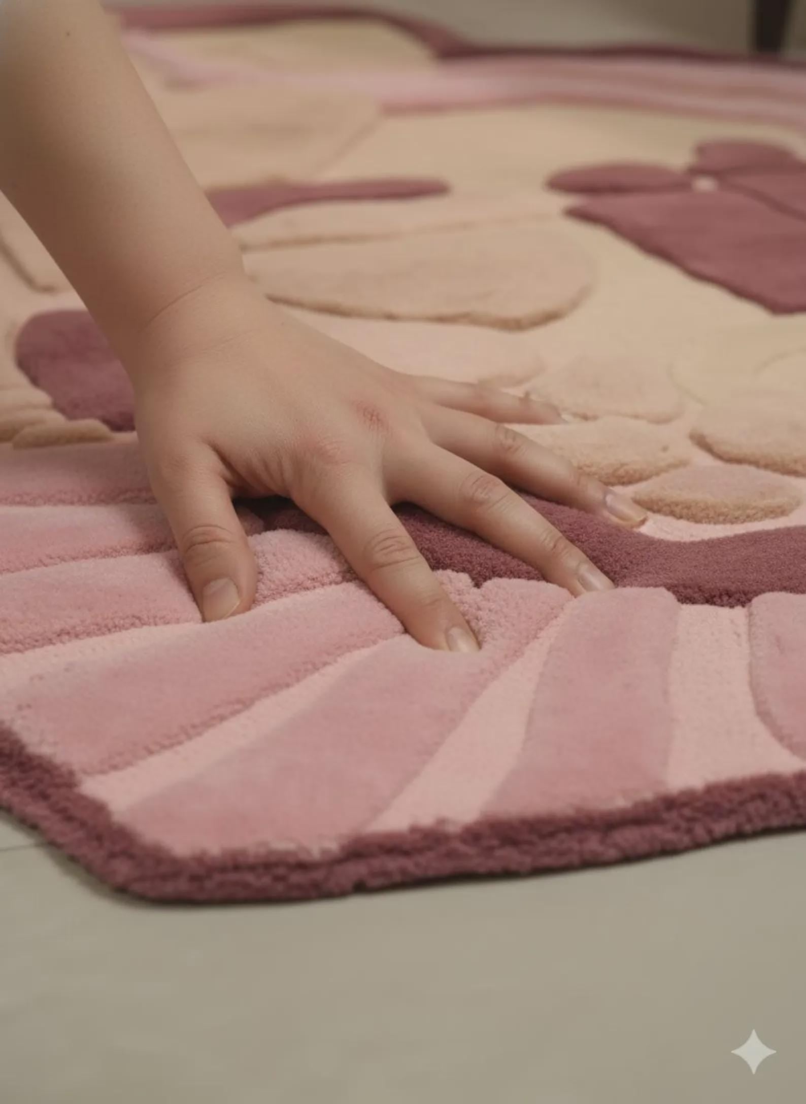 Wool Abstract Pink Tufted Rug | Modern Sculptural Area Rug | Handmade Contemporary Art Rug