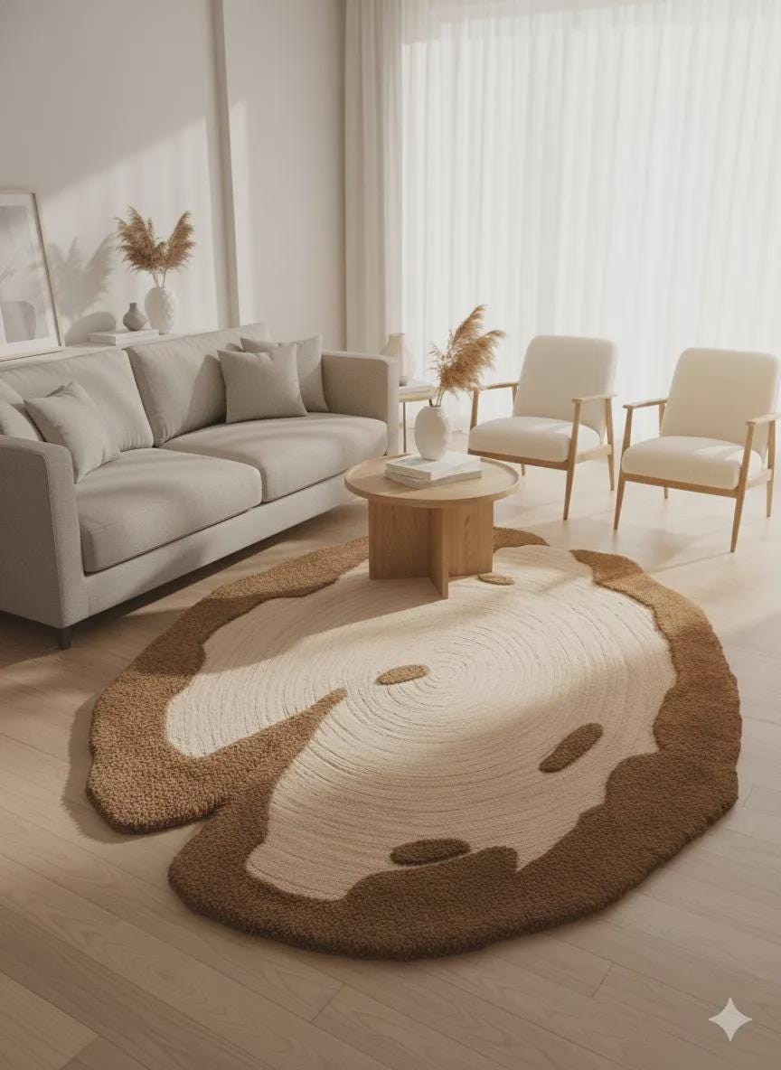 Handmade Wool Wood Slice Tufted Rug | Tree Trunk Ring Design Carpet | Nature Inspired Area Rug