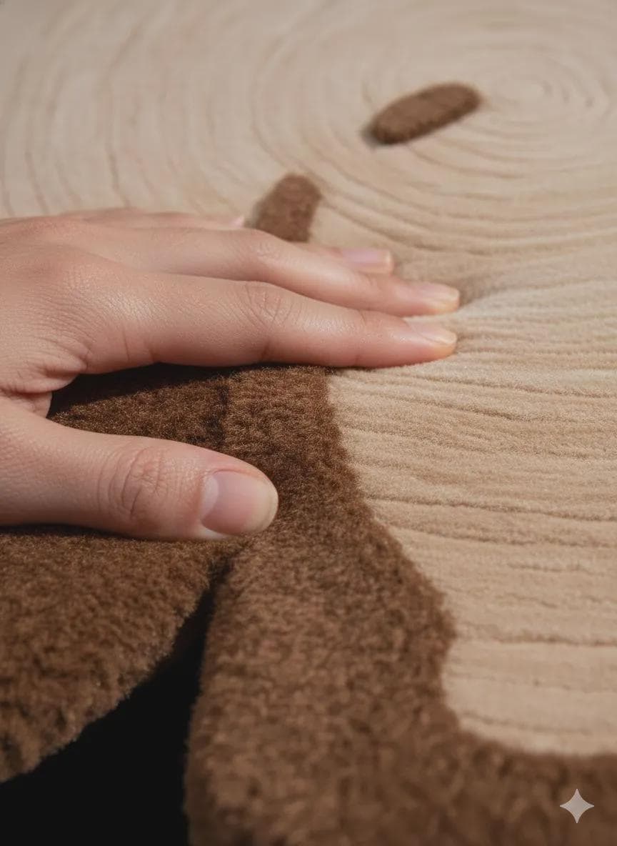 Handmade Wool Wood Slice Tufted Rug | Tree Trunk Ring Design Carpet | Nature Inspired Area Rug