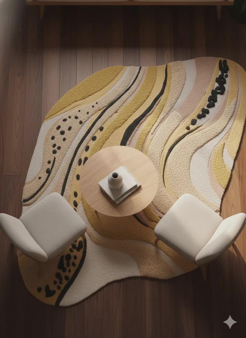 Hand Tufted Wool Rug | Organic Wave Abstract Rug | Neutral Yellow Beige Area Rug | Modern Art Carpet for Living Room