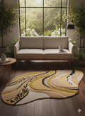 Hand Tufted Wool Rug | Organic Wave Abstract Rug | Neutral Yellow Beige Area Rug | Modern Art Carpet for Living Room