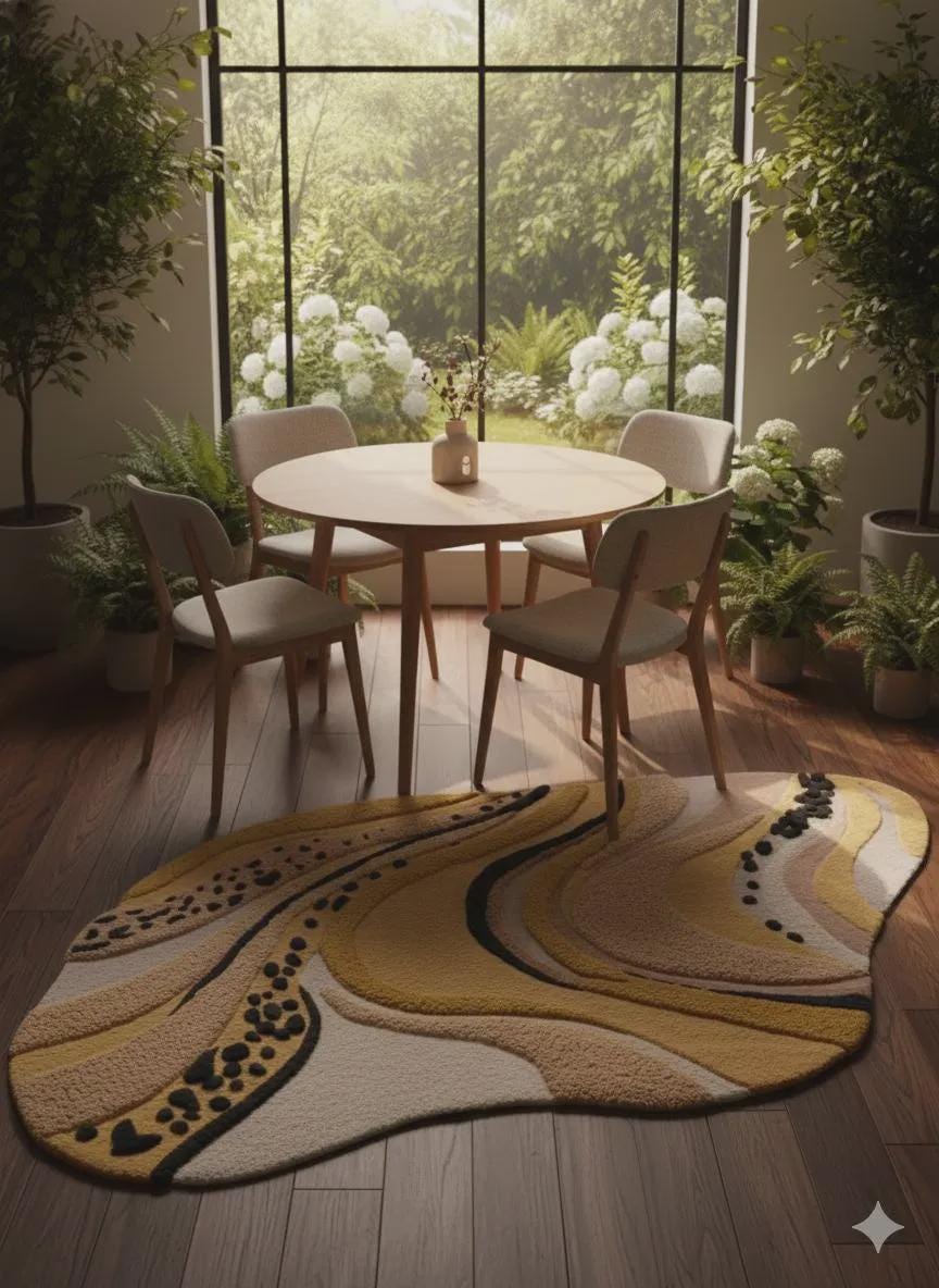 Hand Tufted Wool Rug | Organic Wave Abstract Rug | Neutral Yellow Beige Area Rug | Modern Art Carpet for Living Room