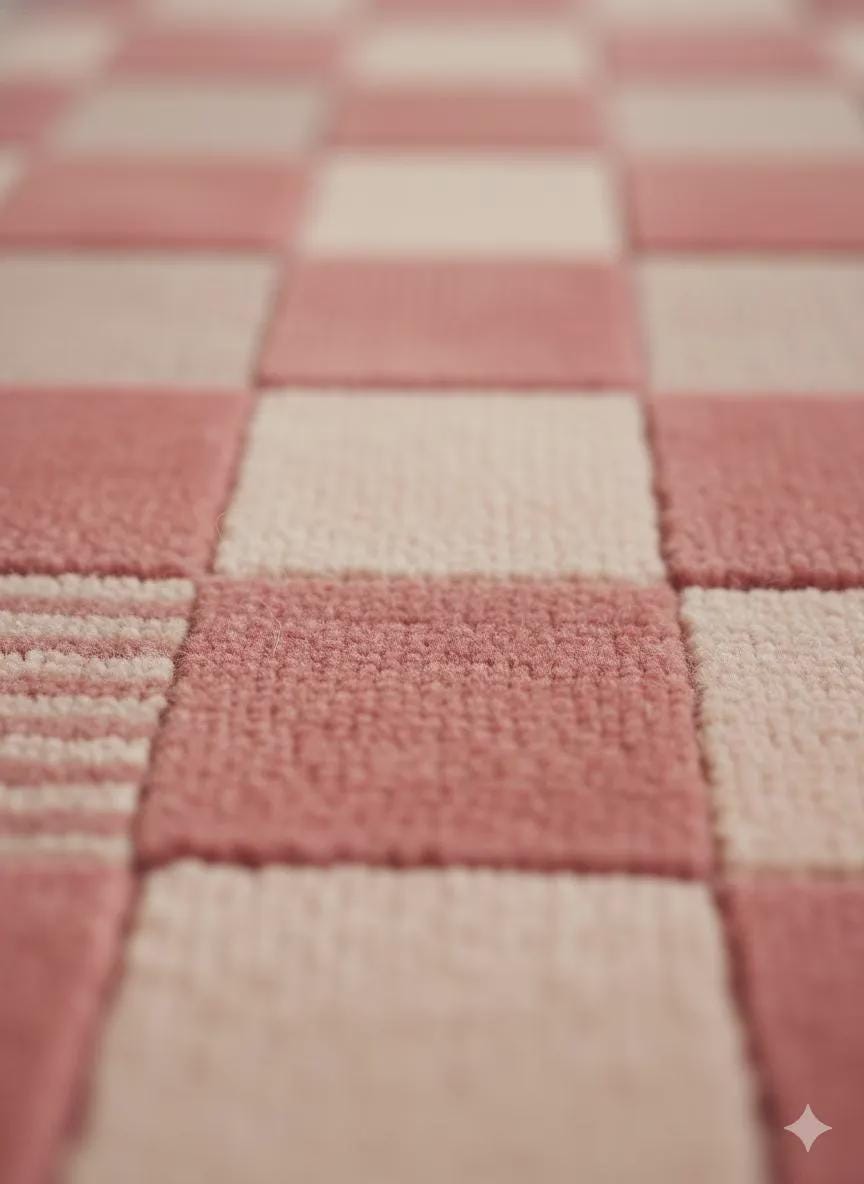 Hand Tufted Wool Rug | Pink Checkerboard Area Rug | Modern Geometric Rug with Stepped Border | Contemporary Home Decor