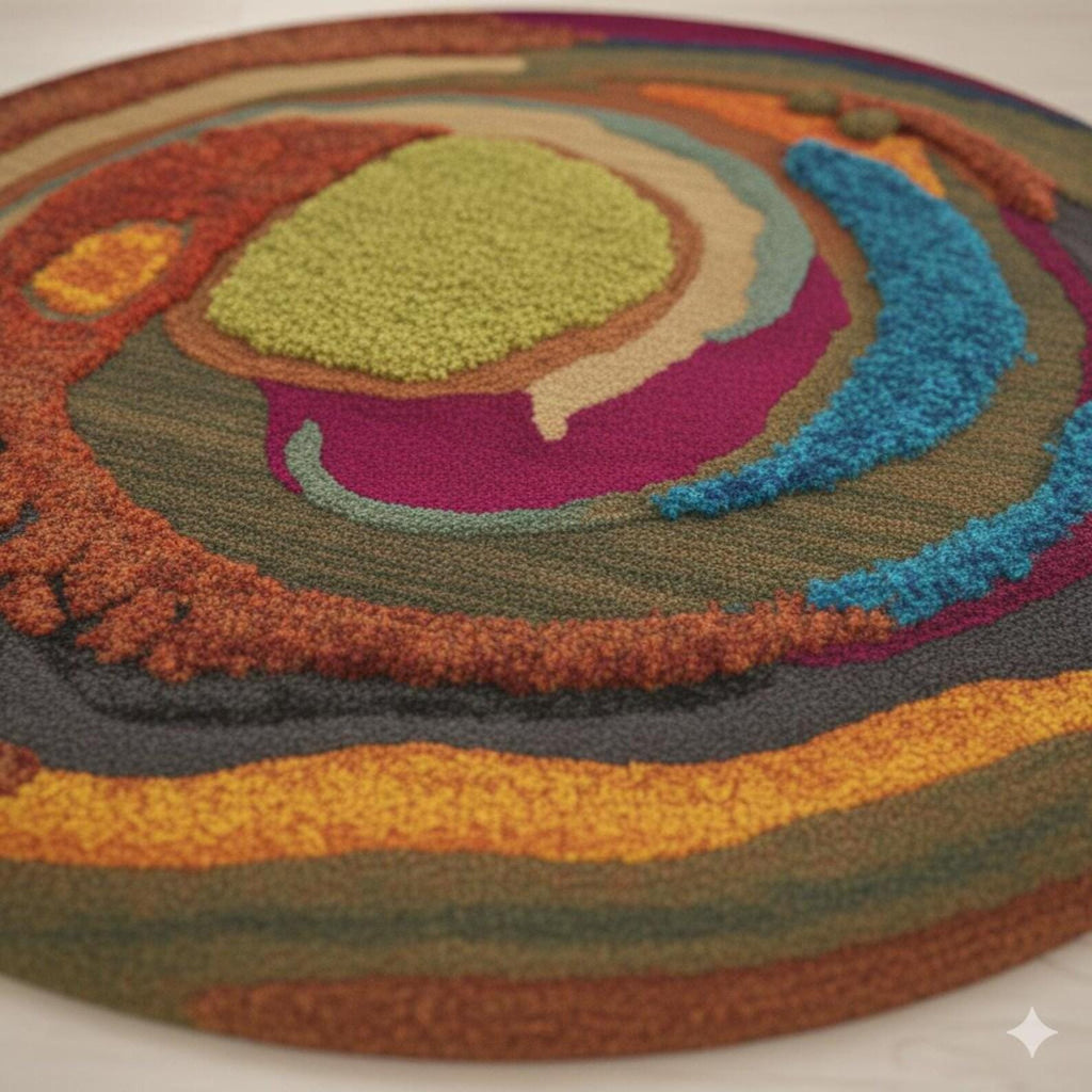 Abstract Ocean Hand Tufted Round Rug – Modern Coastal Wool Area Rug, Artistic Sea Inspired Decor