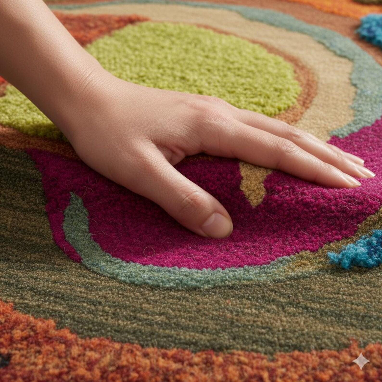 Abstract Ocean Hand Tufted Round Rug – Modern Coastal Wool Area Rug, Artistic Sea Inspired Decor