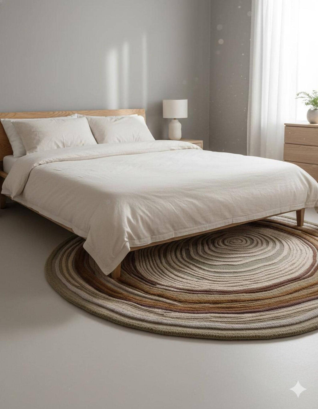 Hand Tufted Round Rug | Neutral Japandi Area Rug | Modern Minimal Dining Room Rug | Scandinavian Organic Carpet