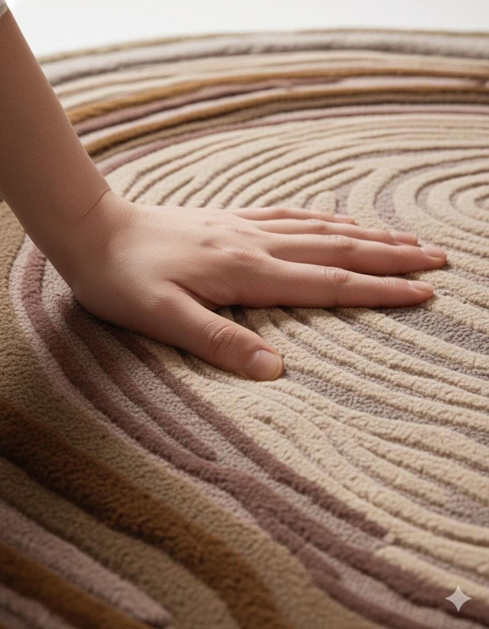 Hand Tufted Round Rug | Neutral Japandi Area Rug | Modern Minimal Dining Room Rug | Scandinavian Organic Carpet