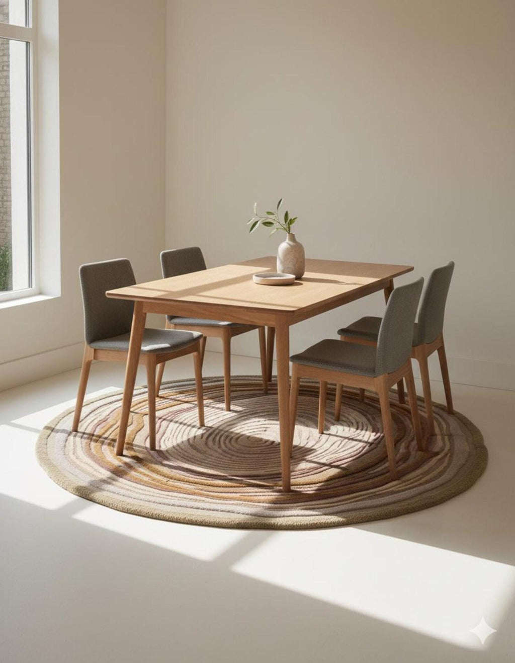 Hand Tufted Round Rug | Neutral Japandi Area Rug | Modern Minimal Dining Room Rug | Scandinavian Organic Carpet