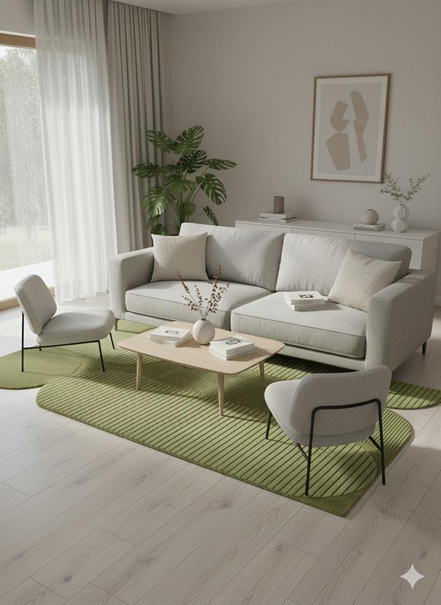 Modern Green Tufted Area Rug for Living Room | Contemporary Minimalist Designer Carpet for Dining Room & Home Decor