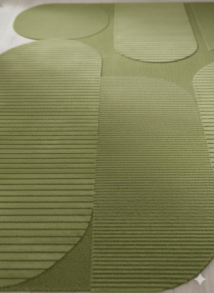 Modern Green Tufted Area Rug for Living Room | Contemporary Minimalist Designer Carpet for Dining Room & Home Decor
