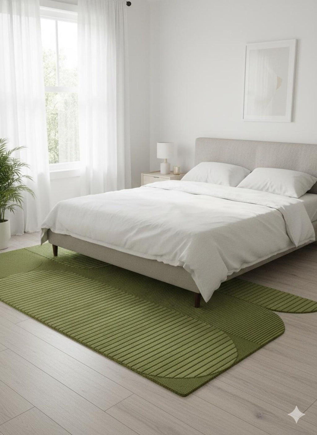 Modern Green Tufted Area Rug for Living Room | Contemporary Minimalist Designer Carpet for Dining Room & Home Decor