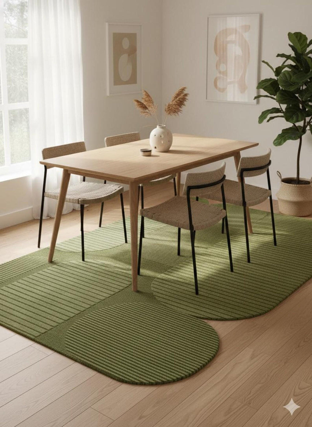 Modern Green Tufted Area Rug for Living Room | Contemporary Minimalist Designer Carpet for Dining Room & Home Decor