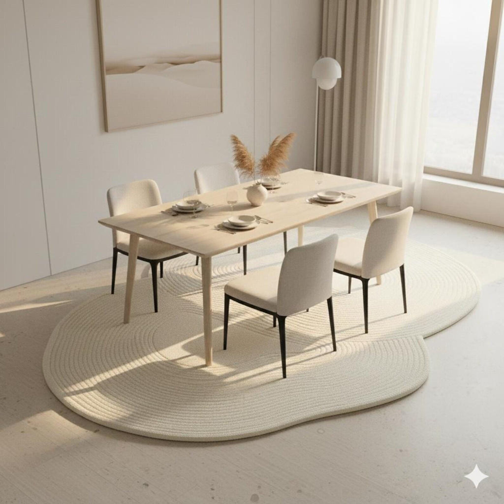 Abstract Ivory Tufted Area Rug | Modern Minimal Sculpted Floor Carpet | Contemporary Designer Organic Shape Rug for Living Room & Bedroom