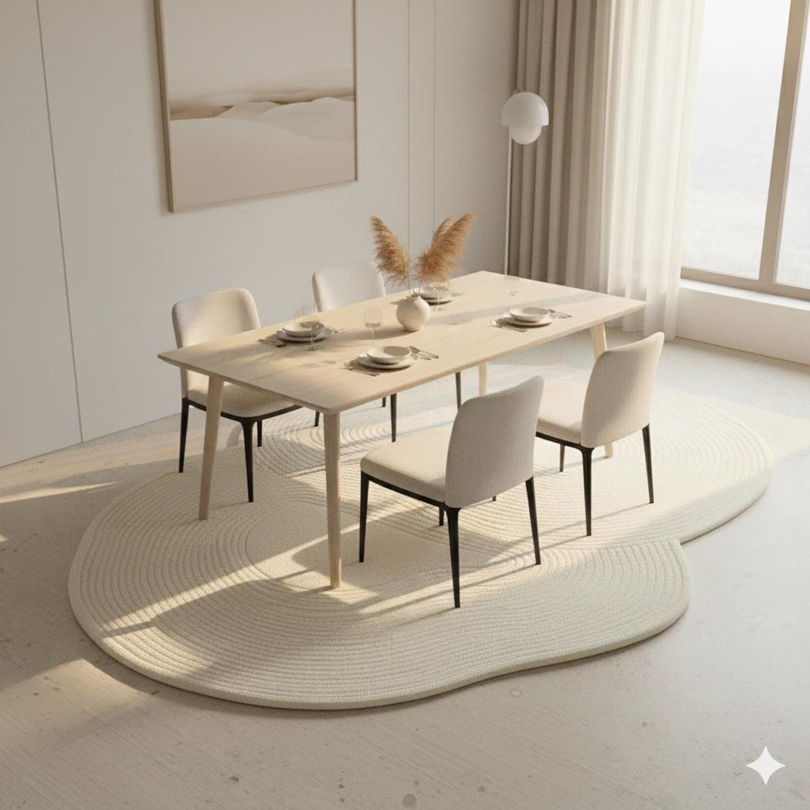 Abstract Ivory Tufted Area Rug | Modern Minimal Sculpted Floor Carpet | Contemporary Designer Organic Shape Rug for Living Room & Bedroom