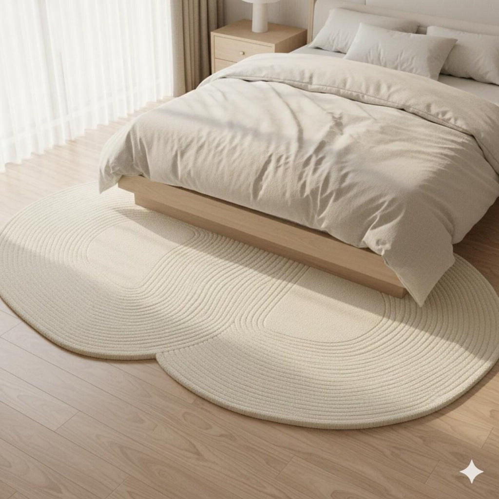 Abstract Ivory Tufted Area Rug | Modern Minimal Sculpted Floor Carpet | Contemporary Designer Organic Shape Rug for Living Room & Bedroom