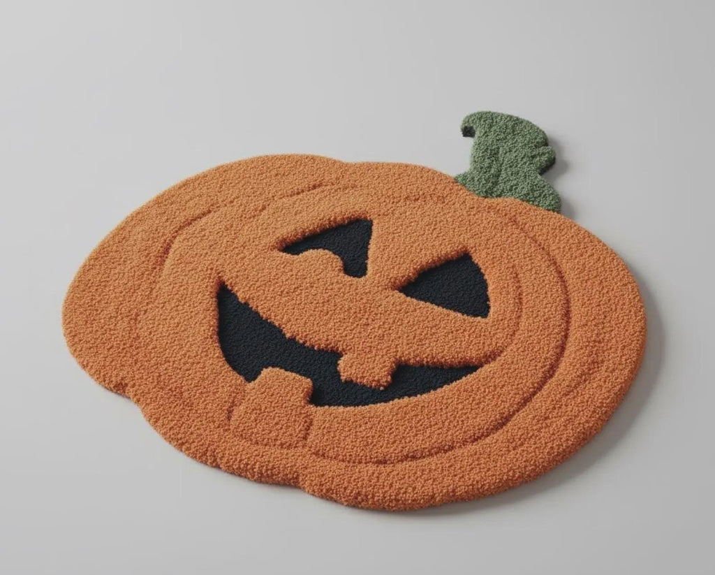 Handmade Tufted Pumpkin Rug – Spooky Halloween Decor, Cute Fall Accent, Cozy Autumn Home Decoration