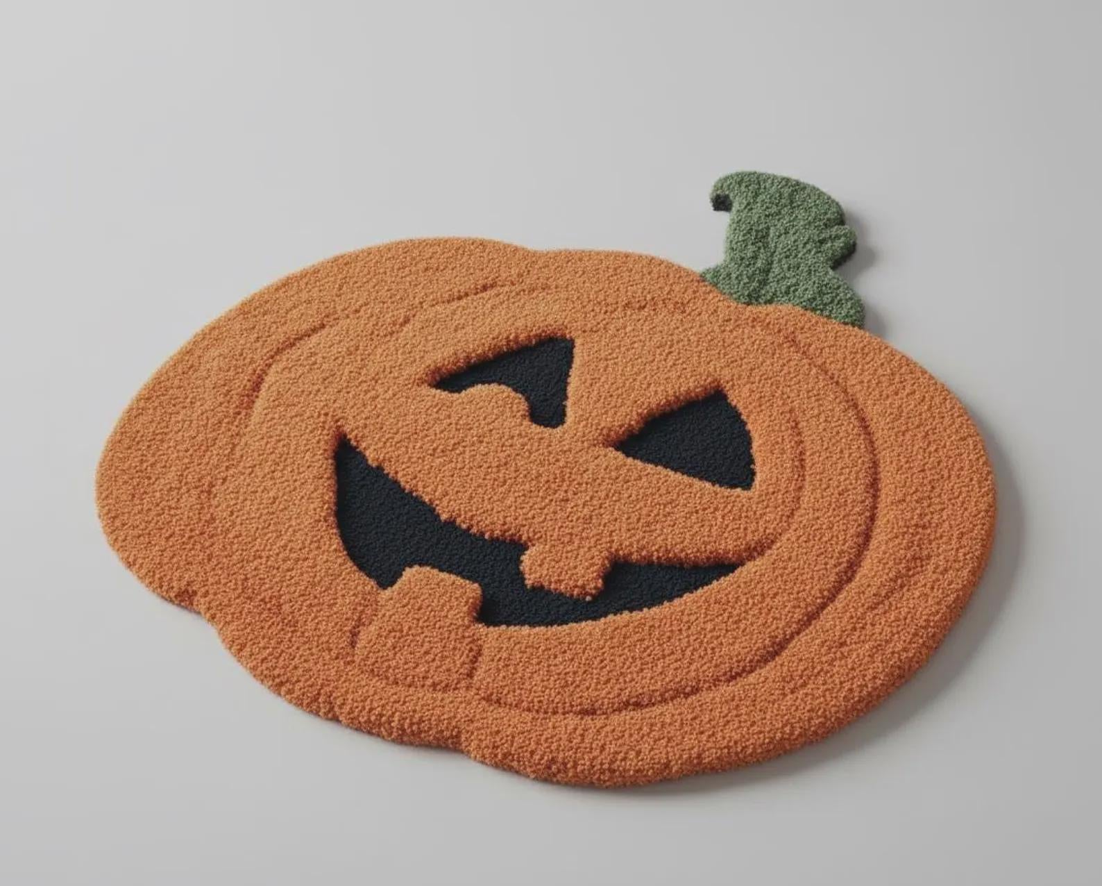 Handmade Tufted Pumpkin Rug – Spooky Halloween Decor, Cute Fall Accent, Cozy Autumn Home Decoration