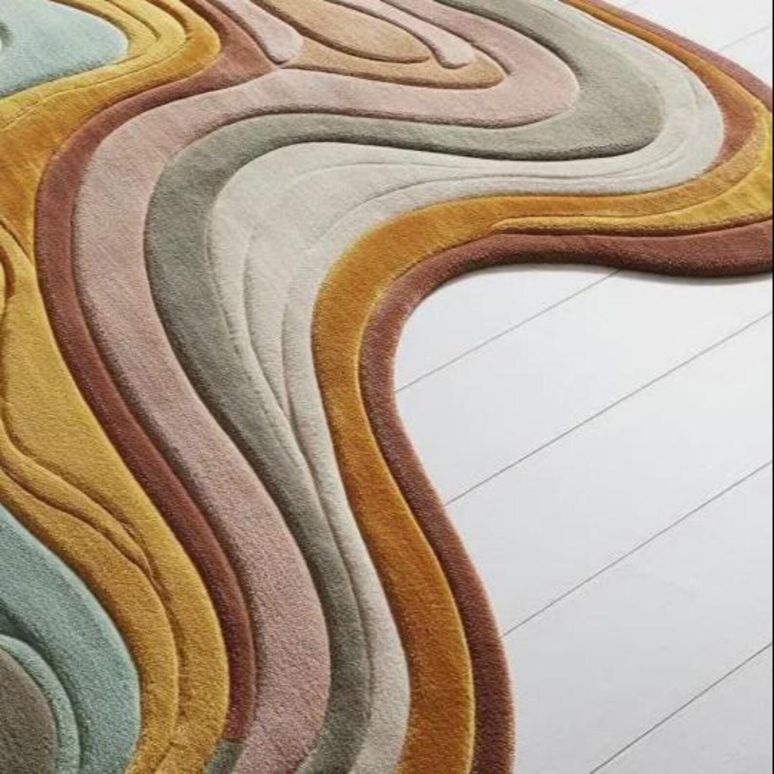 Handmade Tufted Wavy Rug – Modern Abstract Layered Design, Contemporary Colorful Home Decor Rug