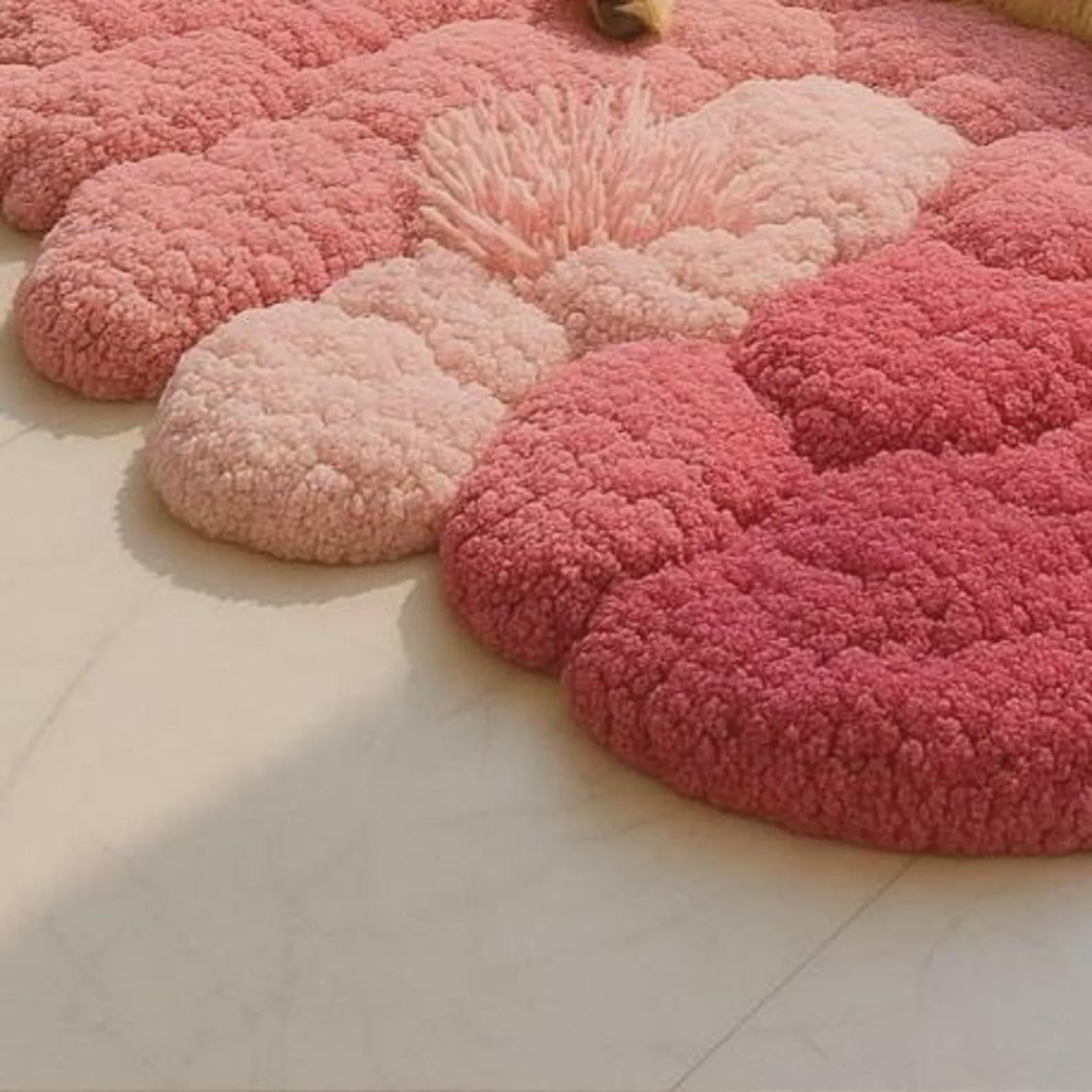 Cloud Moss Rug, Fluffy Handmade Wool Felt Carpet, 3D Bubble Floor Mat, Cozy Bedroom Rug, Soft Aesthetic Home Decor